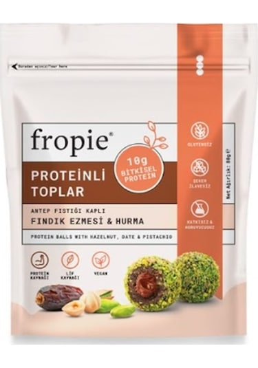 Fropie Proteinli Meyve Topları - Antep Fıstığı Kaplı & Fındık Ezmeli 80 G