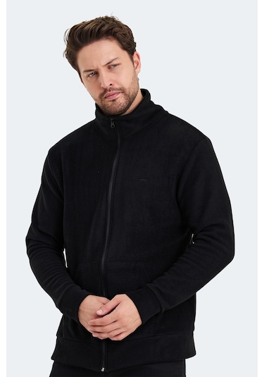 Slazenger Sansa Erkek Fermuarlı Dik Yaka Cepli Siyah Polar Siyah