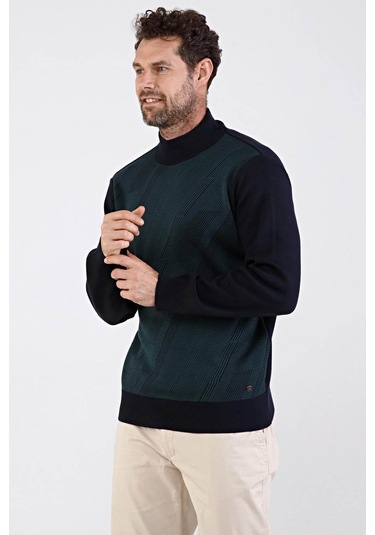 Çizgi Triko Erkek Çelik Örgü Yarım Balıkçı Triko Kazak 4609B Neft Nefti