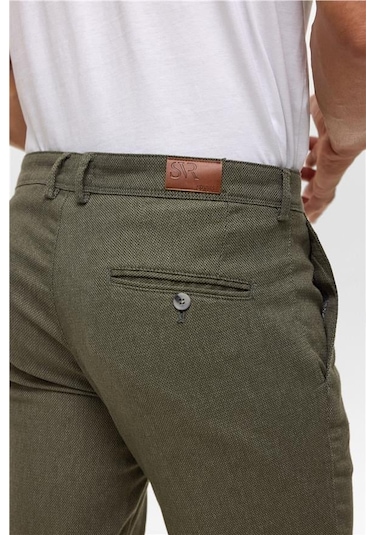 Koyu Haki Slim Armürlü Pantolon Koyu Haki