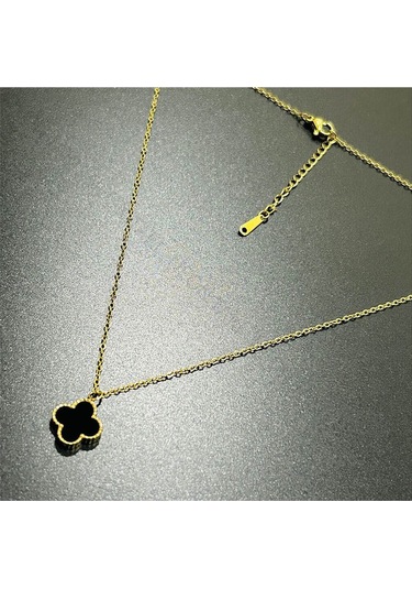 Van Figürlü, Paslanmaz Çelik Kolye 228, Zincir Altın Renk, Figür Siyah Altın