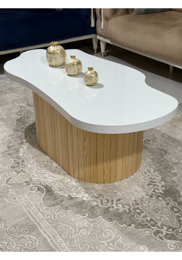 Asimetrik Bulut Model 120x60 Cm Kalın Kenarlı Orta Sehpa Modern Ayak Doğal