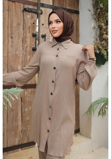 Büzgü Detaylı Tesettür Vizon Takım Vizon