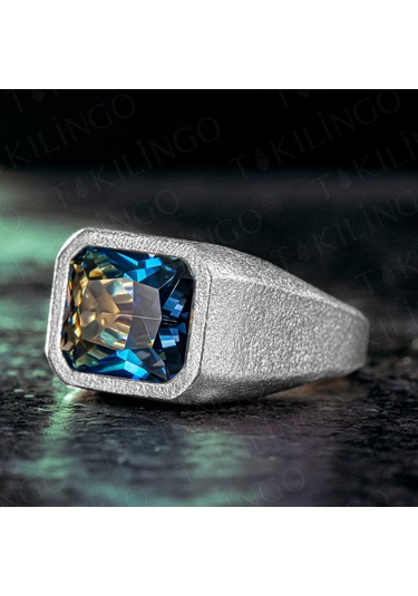 925 Ayar Gümüş Topaz Taşlı Sade Erkek Yüzük Gümüş