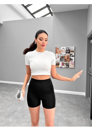 Kadın Dalgıç Kumaş Toparlayıcı Yüksek Bel Çok Amaçlı Biker Şort Tayt