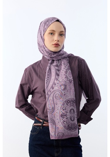 Mirsoy Scarf Mirayze Etnik Desen Şal Mor