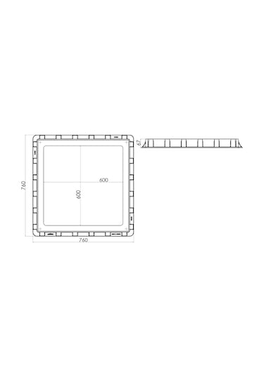 70X70 Rögar Kapağı - Çerçeve + Düz Kapak Gri