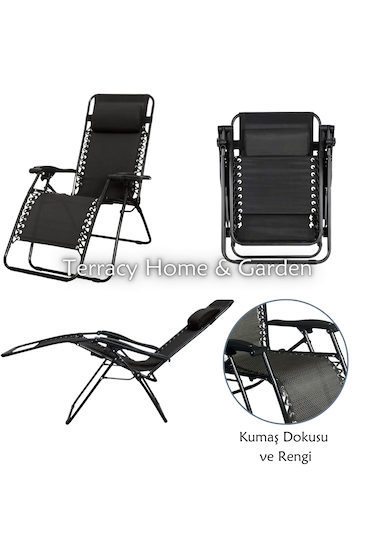 Yatabilen Ayarlanabilir Pozisyonlu Katlanabilir Zero Gravity Şezlong, Kamp Sandalyesi Siyah-Sarı