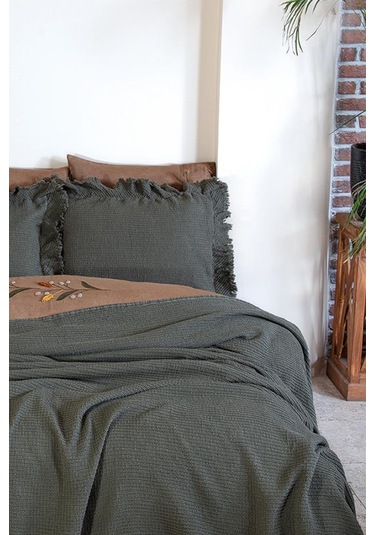 Ecocotton Dina Yeşil Çift Kişilik %100 Organik Pamuk Pike/yatak Örtüsü