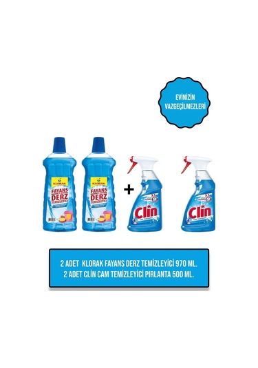 Clin 2 Adet Pırlanta Cam Temizleyici 2 Adet Klorak Fayans Derz Temizleyici
