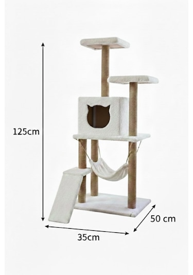 Missidea S9 Kedi Tırmalama Kulesi Platformlu 124 Cm Beyaz