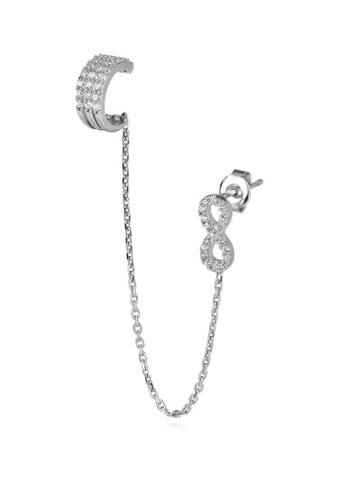 Emılıano Jewellery Silver 925 Ayar Zirkon Taşlı Sonsuzluk Küpe Gold - Gümüş