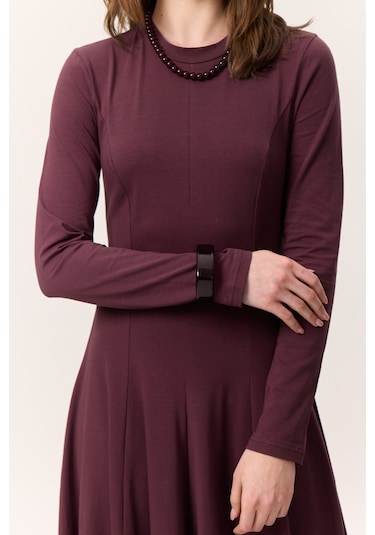 Kuplu Uzun Kollu Elbise Bordo Bordo