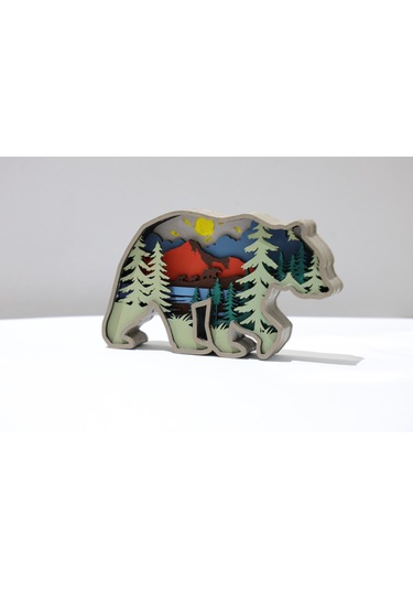 3d Katmanlı Ahşap Ayı Figürlü Dekoratif Masa Süsü Standart