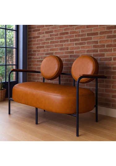 Venüs İkili Koltuk Taba Modern Tasarım, Deri, Ofis, Kuaför Ve İş Yeri İçin Şık İkili Koltuk Taba