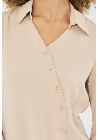 Asimetrik Pile Detay Gömlek Bej Bej