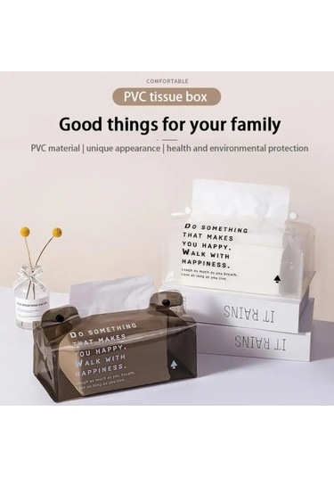 Beyaz Şeffaf Pvc Dikdörtgen Doku Kutusu İskandinav Kutu Mendil Dispenseri Yatak Odası Mutfak Masaüstü Kağıt Peçete Tutucu Organizatör Ev Dekor