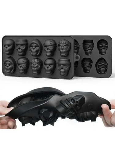 Jialan Kafatası Buz Küpü Kalıp 10-ızgara Kafatası Buz Kalıp Siyah