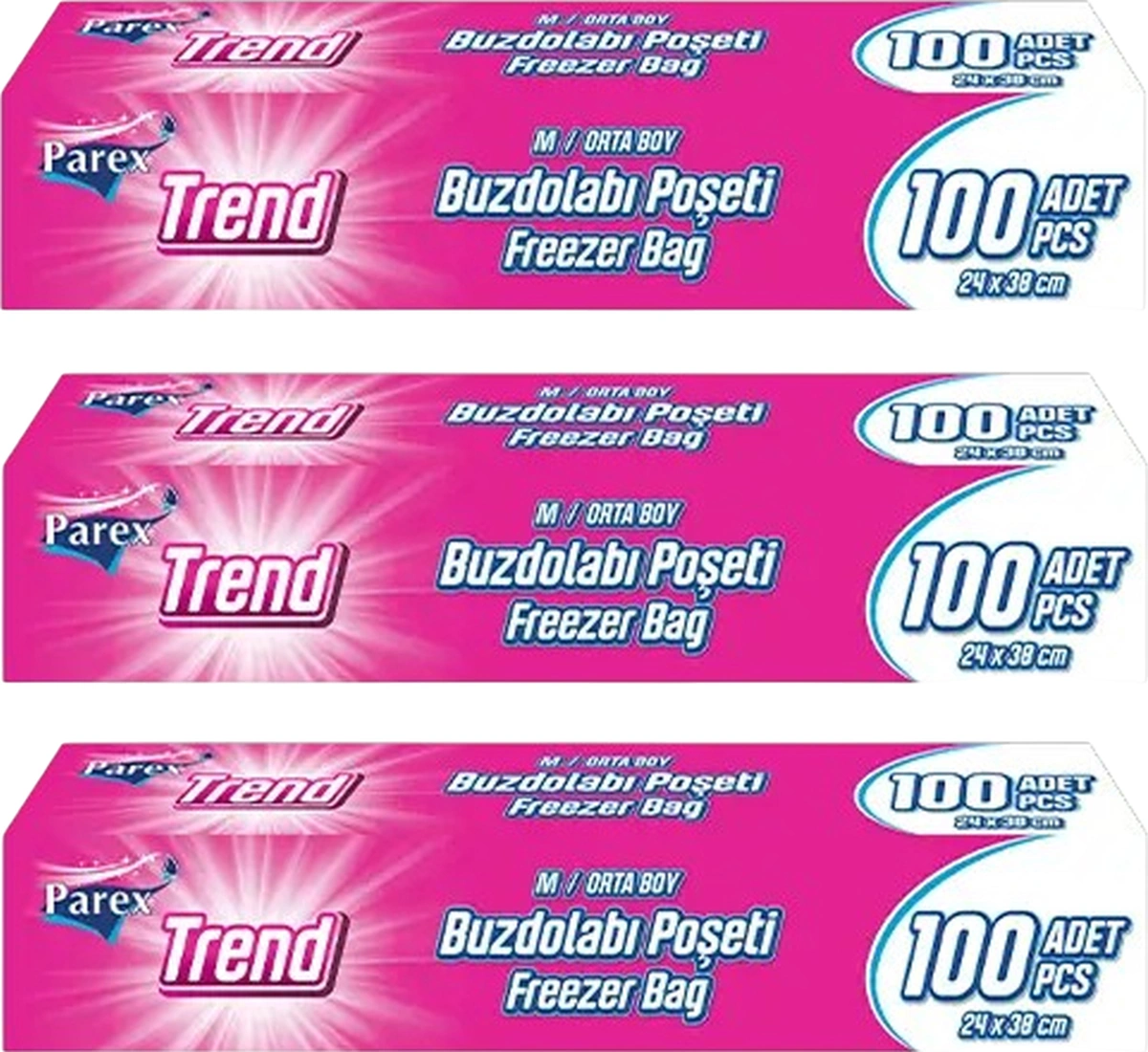 Trend Buzdolabı Poşeti Orta Boy 100 Lü 24 X 38 Cm Üçlü Paket