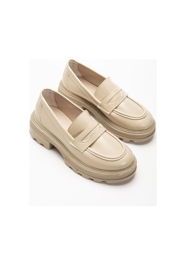 746-759 Bej Yanki Yüksek Tabanlı Loafer Ayakkabı Bej