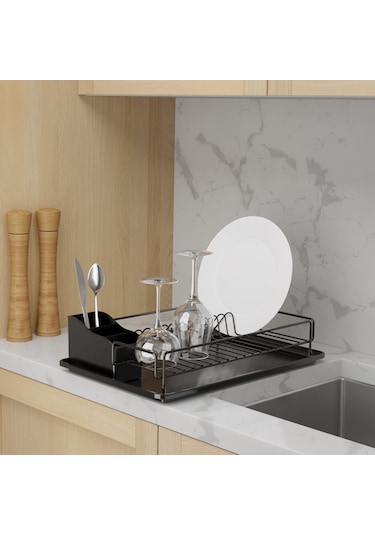 Teknotel Tek Katlı Tabaklık Bulaşıklık Mat Siyah Kb006 Siyah