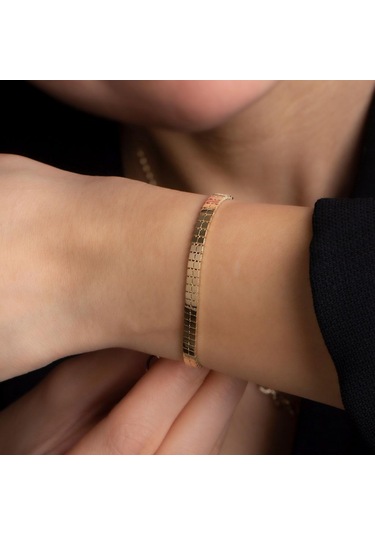 Altın Yassı Bileklik BL0052 Sarı Altın