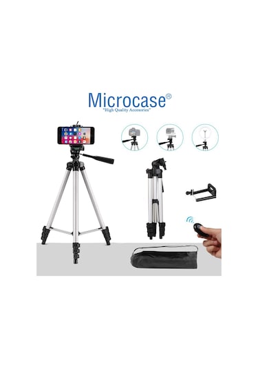 Microcase 3110 Tripod 106 CM + Döner Başlıklı Telefon Tutucu + Bluetooth Kumanda