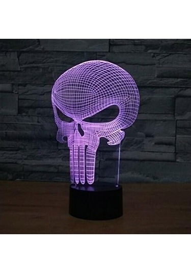 Szypzstore Punisher Kafatası 3d 7 Renk Değişimi Led Masa Lambası Dokunmatik Düğme Odası Dekoru Zmp8xl Renkli