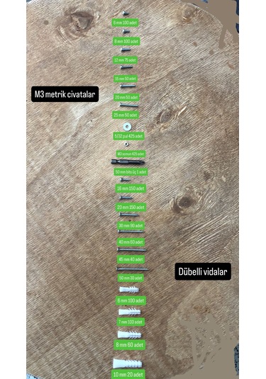 2077 Parça 20 Çeşit Sunta Vidası,dübel ,metrik 3 Mm Civata ,somun