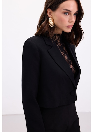Sateen Luna Kısa Ceket - Siyah-136880 Siyah