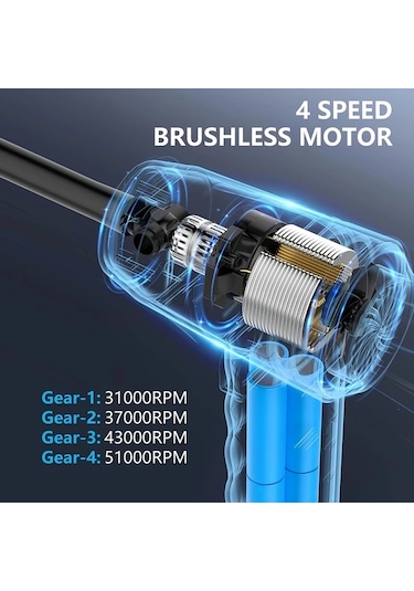 Honeybeeshop Siyah 51000 Rpm Yüksek Güçlü Kablosuz Elektrikli Hava Üfleyici 4 Hız Lcd Ekran Usb C Şarj Taşınabilir Hava Üfleyici Bilgisayar Klavye Oyun Konsolu Temizlik