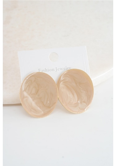 Kadın Vip Seri Mineli Oval Model Küpe Seti - Krem