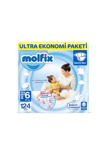 Molfix Bebek Bezi 6 Numara Xlarge Ultra Ekonomi Paketi 124 Adet