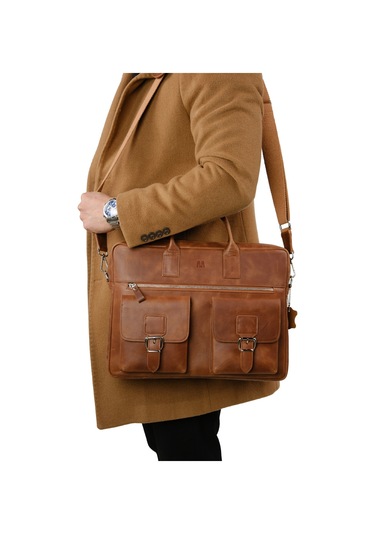 Mft Leather Hakiki Deri Laptop El Çantası Loreen 2230 Tiguan Taba