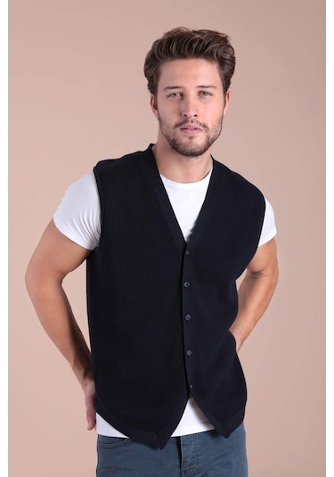 Ferraro Desenli Pamuk Triko Yelek - Lacivert-Lacivert