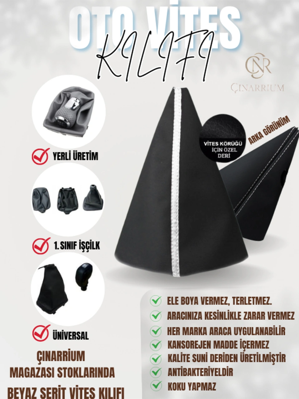 Suzuki Splash Siyah Deri Prime Tasarım Beyaz Şerit Spor Dikiş Vites Körüğü