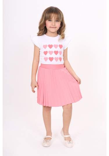 Toontoy Kız Çocuk Baskılı Etekli Takım Somon