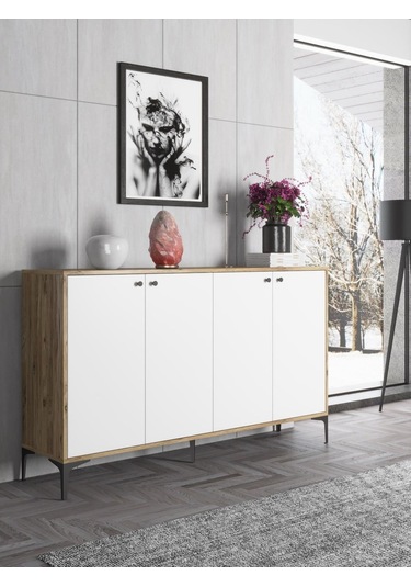 Bessonshome Wood'N Love Hestia 4 Kapaklı Metal Ayaklı 160 Cm Çok Amaçlı Dolap (533004086)