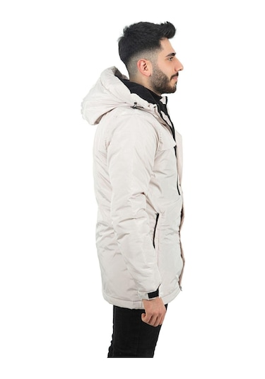 Erkek Polarlı Su Ve Rüzgar Geçirmez Kapüşonlu Kışlık Mont & Kaban & Parka Taş