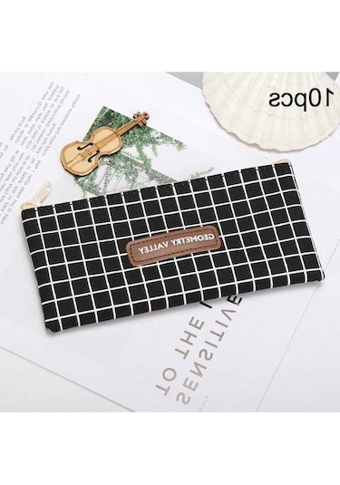 Willowhaven 10 Adet Kanvas Öğrenci Çantası Siyah Izgara, Büyük Kapasiteli Kalem Çantası, Dayanıklı Ve Uygun Fiyatlı Diğer