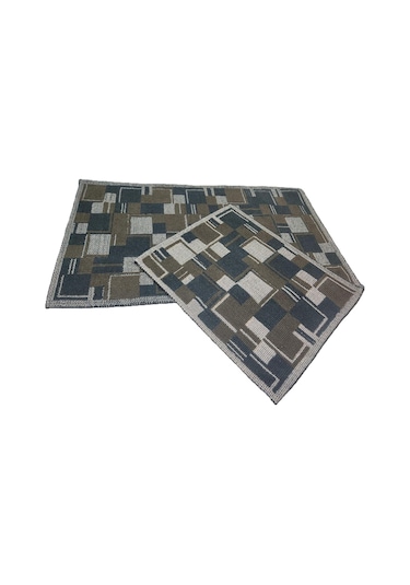Banyo Paspası 2'li Set Blunity Plaid Haki Çok Renkli