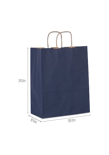 Kraft Saplı Kağıt Çanta 25 Adet 25 x 31 x  12 CM Lacivert