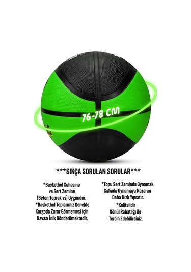Telvesse Strong Basketbol Topu Pompalı Full Kauçuk Dayanıklı Deep Channel Kabartma No:7 B12 Yeşil