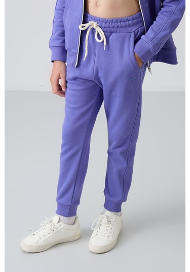 Tommy Life Eflatun Pamuklu İçi Tüylü Yumuşak Dokulu Standart Fit Nakışlı Kız Çocuk Eşofman Takım - 75148 Eflatun