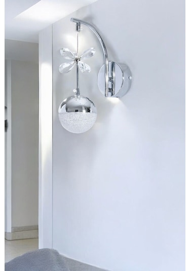 Ey-El Tasarım Şık Sarkıt Led Aplik Krom Kristal Taşlı Krom