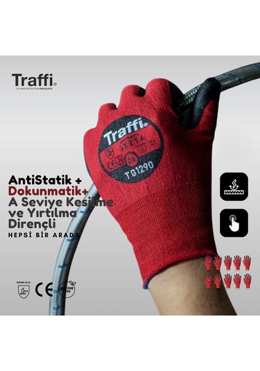 10 Çift Tg1290 Dokunmatik,antistatik A Seviye Direnç İş Eldiveni