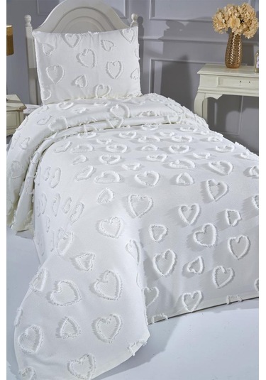 Çeyiz Diyarı Pure Love 2 Parça Tek Kişilik Pike Takımı Krem Krem