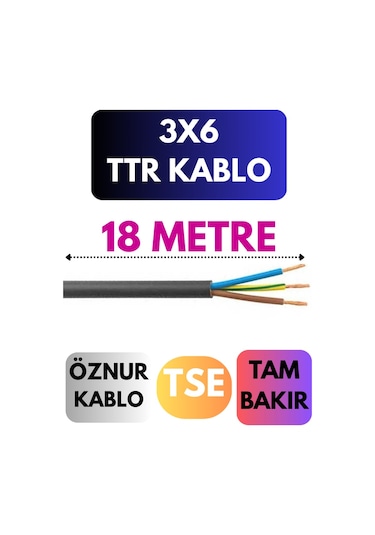 Öznur 3x6 Ttr Kablo Metre Seçenekli Siyah - 18 Metre