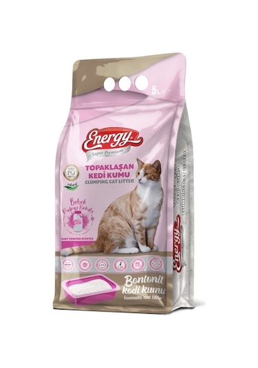 Energy Bebek Pudralı İnce Topaklaşan Bentonit Kedi Kumu 5 x 5 L