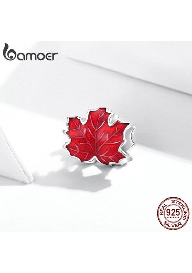 Bamoer Hakiki 925 Ayar Gümüş Akçaağaç Yaprakları Emaye Süreci  Oksitlenmiş Gümüş Charm Marka Dıy Takı İçin